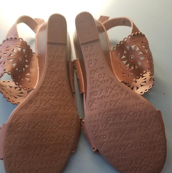 **SOLD**XOXO lace cutout leather wedge sandals - Picture 2 of 3